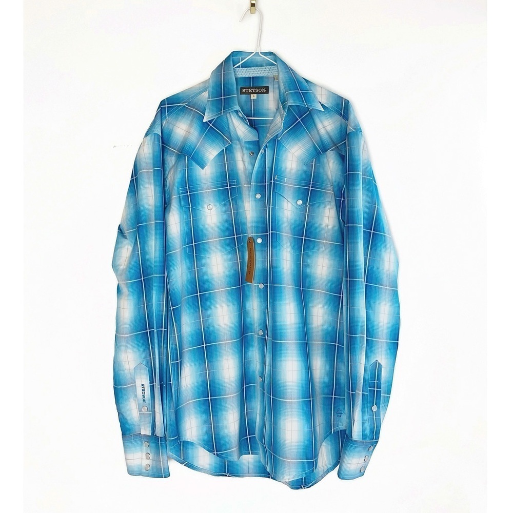 NWT 🆕 STETSON Turquoise Plaid Western Shirt Mens size S